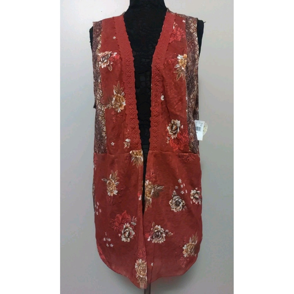 Self Esteem Rust Floral Lightweight Boho Open Cardigan Size 2X